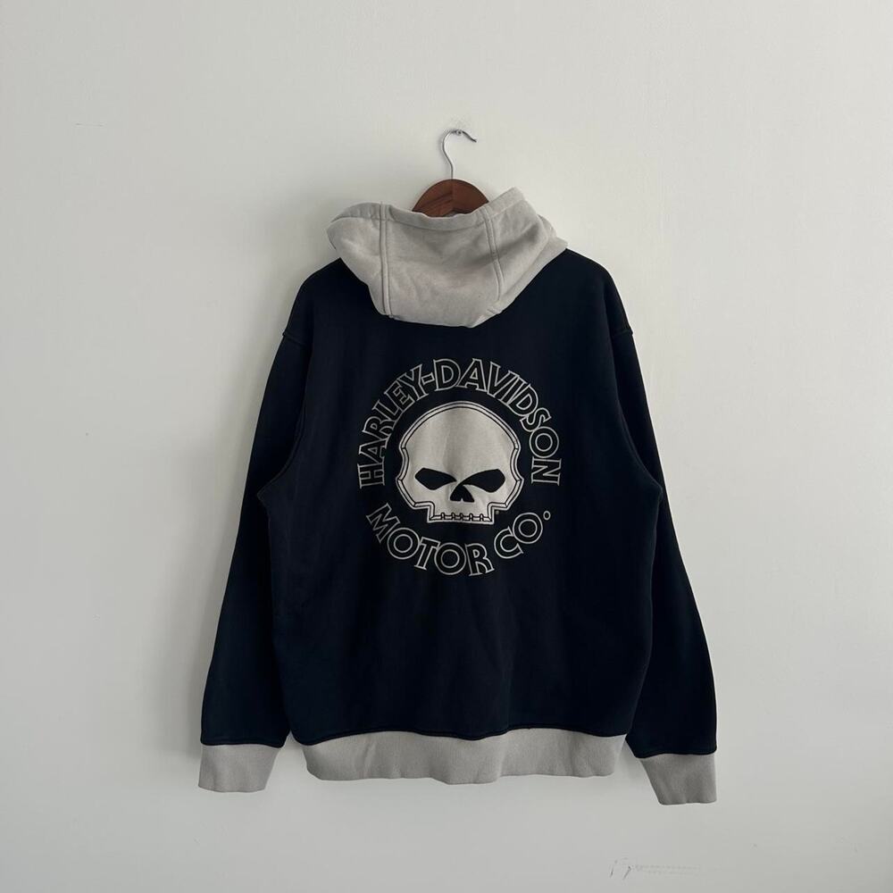 Vintage y2k Harley Davidson Hoodie with White Skull Graphic